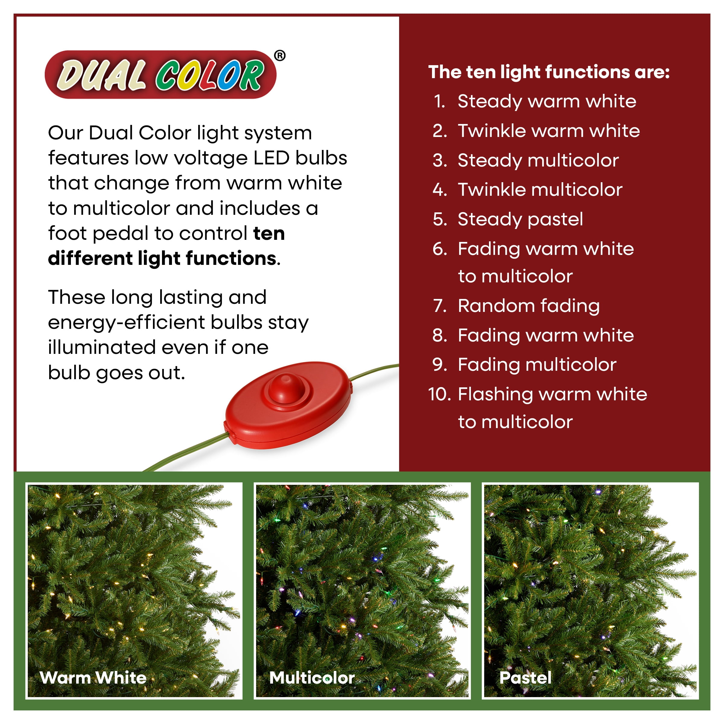 National Tree Company 9 ft Pre-Lit Dunhill Fir Artificial Christmas Tree, 900 LED Lights, 4,029 Tips, PowerConnect, Foot Pedal, 10 Light Functions, Includes Stand, Green