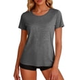 thumbnail image 3 of Tqcoqu Womens Workout Short Sleeve Shirts Round Neck with Breathable Mesh Lightweight for Fitness Yoga Running,Dark Gray,Women's S-XXL, 3 of 10