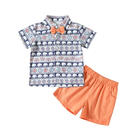 

Rovga Boys 2 Piece Outfit Short Sleeve Cartoon Prints T Shirt Tops Shorts Child Kids Gentleman Outfits Boy Outfits