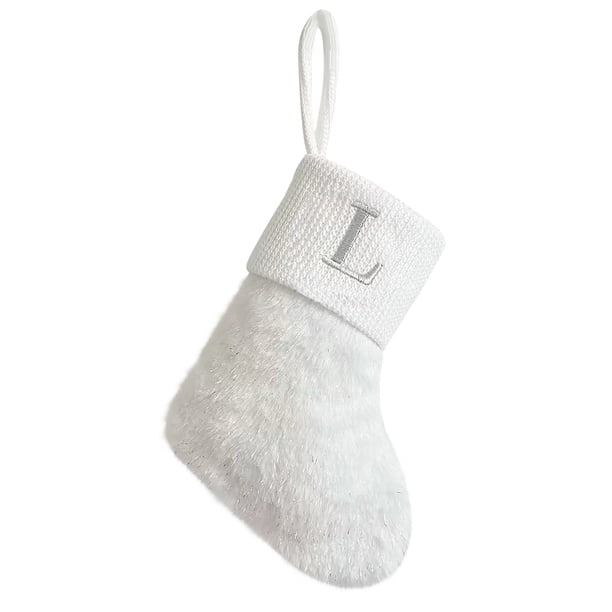 Calcetines navideños de seda blanca brillante, calcetines con letras de 23 cm, calcetines decorativos para chimenea, colgantes