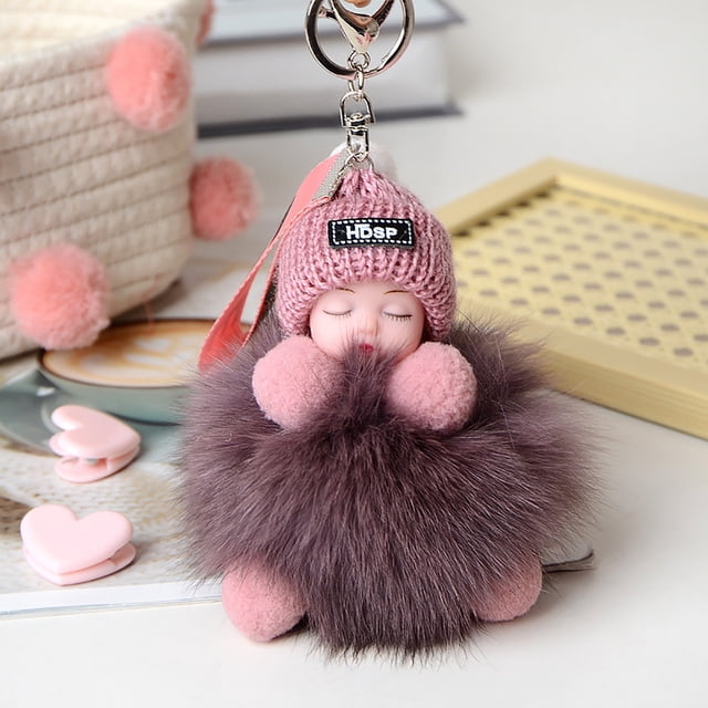 Furry Sleeping Baby Keychain With Sleeping Pompon, Suitable For Babies, Or Car Pendants, Keychains Wallet for Women Holder
