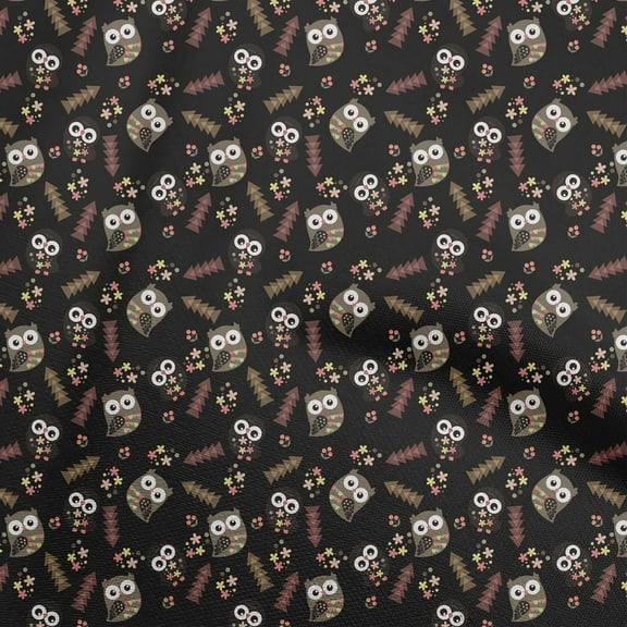 oneOone Polyester Spandex Black Fabric Owl Sewing Material Print Fabric By The Yard 56 Inch Wide