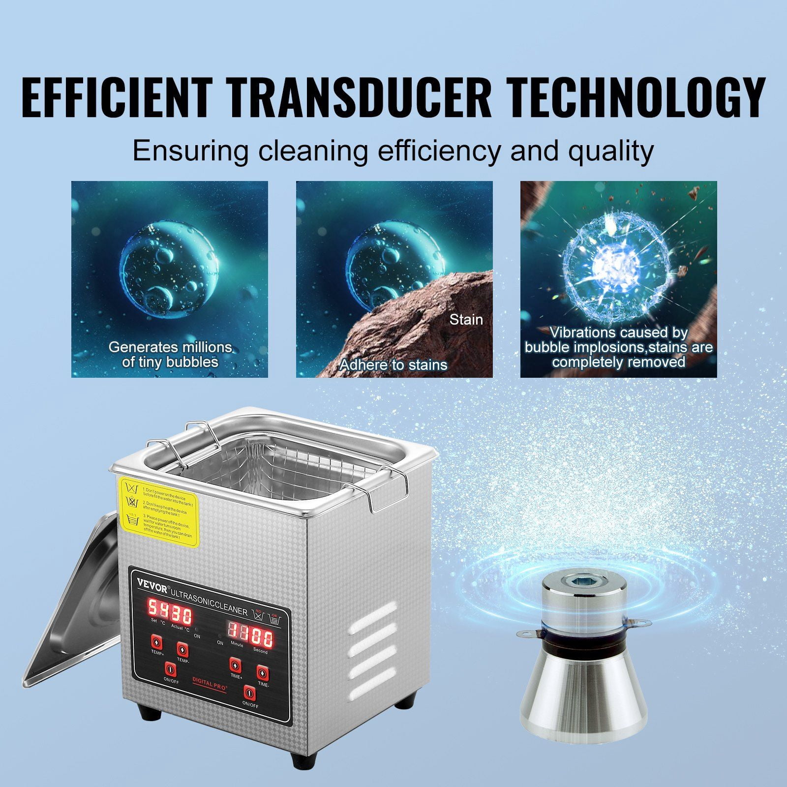 Professional Ultrasonic Cleaner with Digital Timer Heater 2L Stainless Steel Heated Cleaning Machine for Jewelry Glasses Watch Rings Small Parts Circuit Board