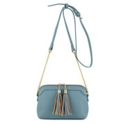 V+BENIE Two Tassel Small Crossbody Bag with Chain Strap Cell Phone Wallet Purses Handbag for Women, Blue Grey