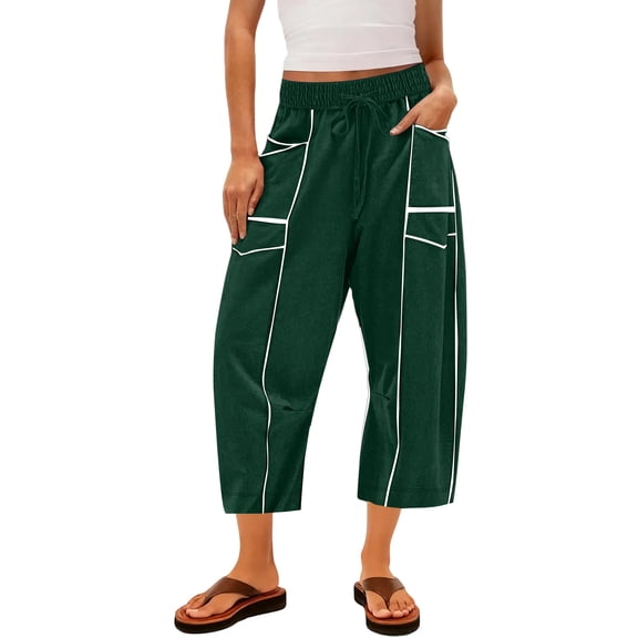 Lumtrix Capri Pants For Women Drawstring Barrel Sweatpants Y2K Baggy Wide Leg Sweat Pants Casual Baggy High Waisted Track Pants With Pockets Dark Green XL