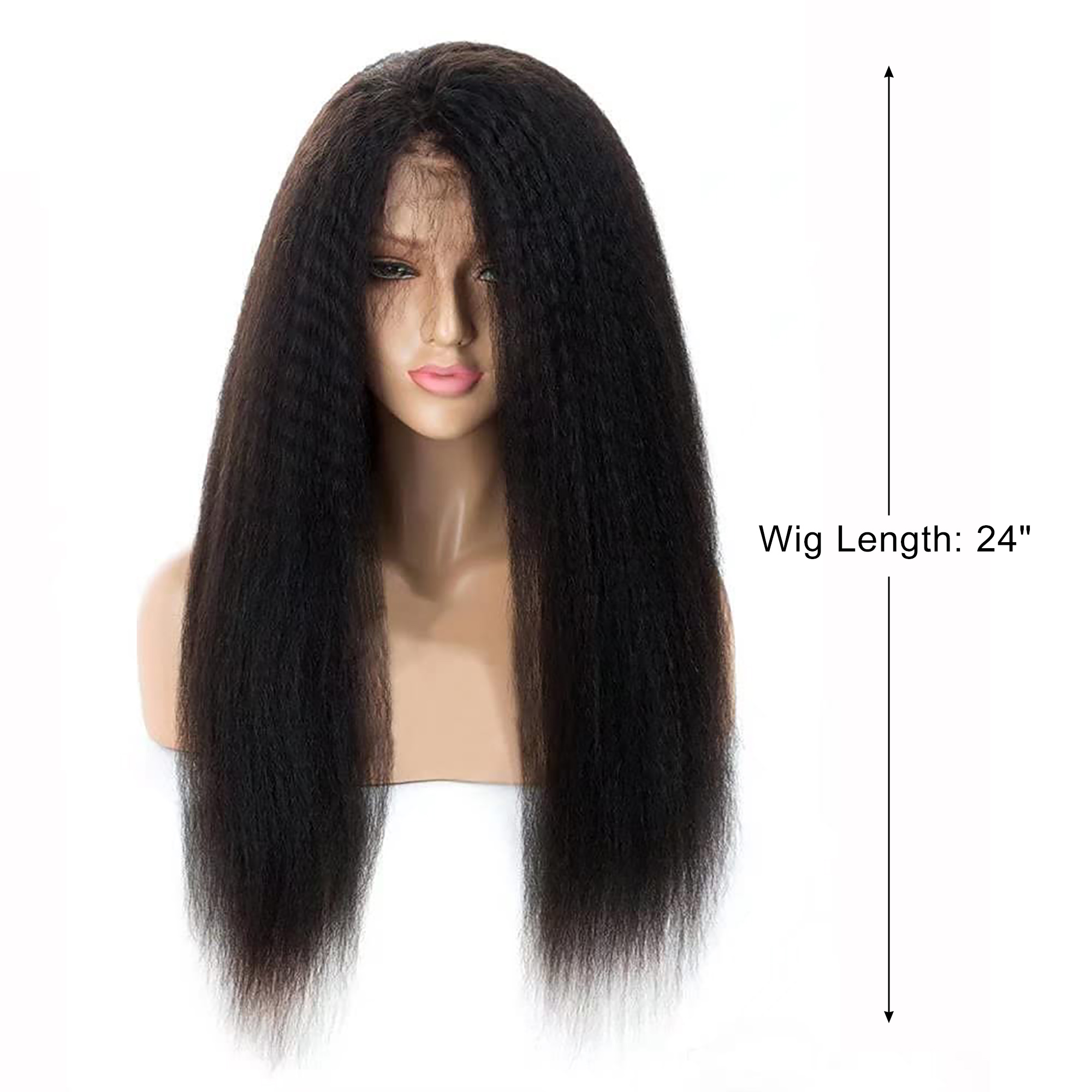 Unique Bargains Lace Front Wigs Heat Resistant Long Straight Hair for Girl Black 24"
