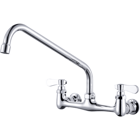 Chrome Commercial Kitchen Faucet 2-Handle Mixer 14 inch Swivel Spout Wall Mount