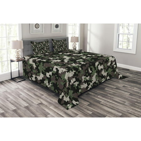 Camo Bedspread Set Pixelated Pattern Digital Effect Modern