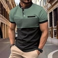 thumbnail image 2 of Men Polo Shirts Short Sleeve Polo Stripes Shirts Ribbed Lapel Button Business Color Block T Shirt Button Down Shirt Men Green XL, 2 of 7