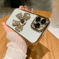 thumbnail image 2 of Compatible with iPhone 14 Pro Max Case for Women Girls, 3D Bow Knot Luxury Cute Shiny Crystal Glitter Rhinestone Diamond Protective Cases Camera Lens Protection Clear Phone Case, Gold, 2 of 7