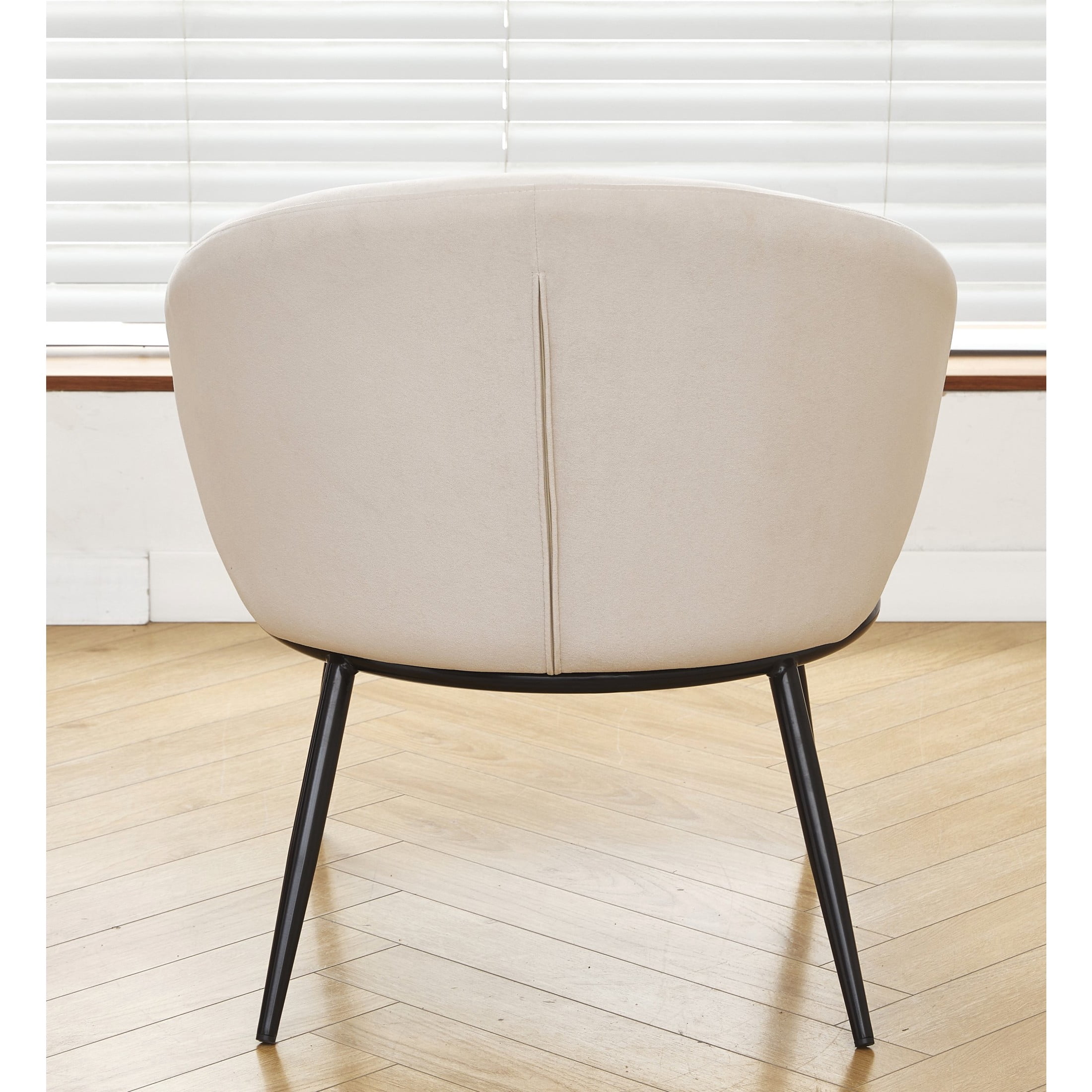 GDF Studio 27.36" Mid-Century Modern Round Accent Chair with Velvet Upholstery, Black Metal Legs, Beige