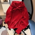 thumbnail image 6 of TEAJOPSUU Women's Ruffle Hem Hoodies Long Sleeve Bow Drawstring Hooded Sweatshirts Casual Pullover Fall Sweatshirts Red, 6 of 6