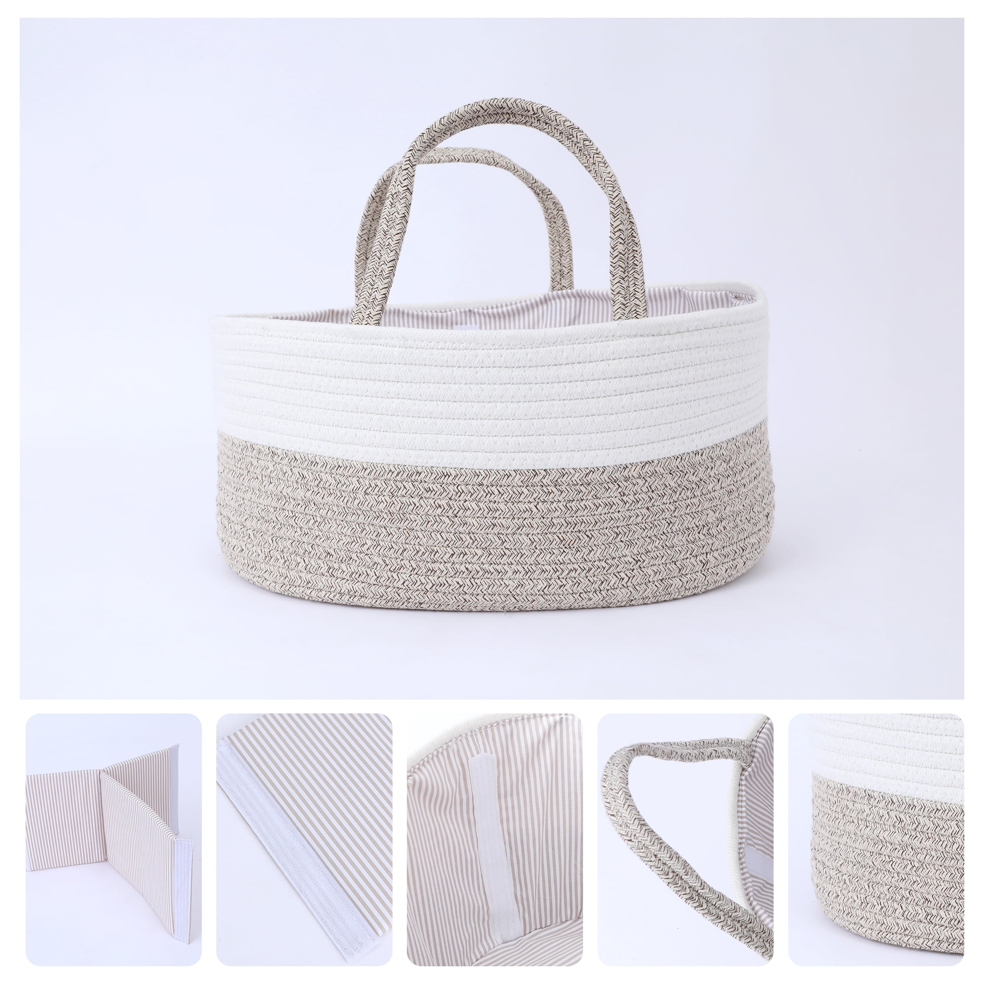 Unique Bargains 1 Pack Woven Storage Basket Bin with Divider and Handle White Beige L