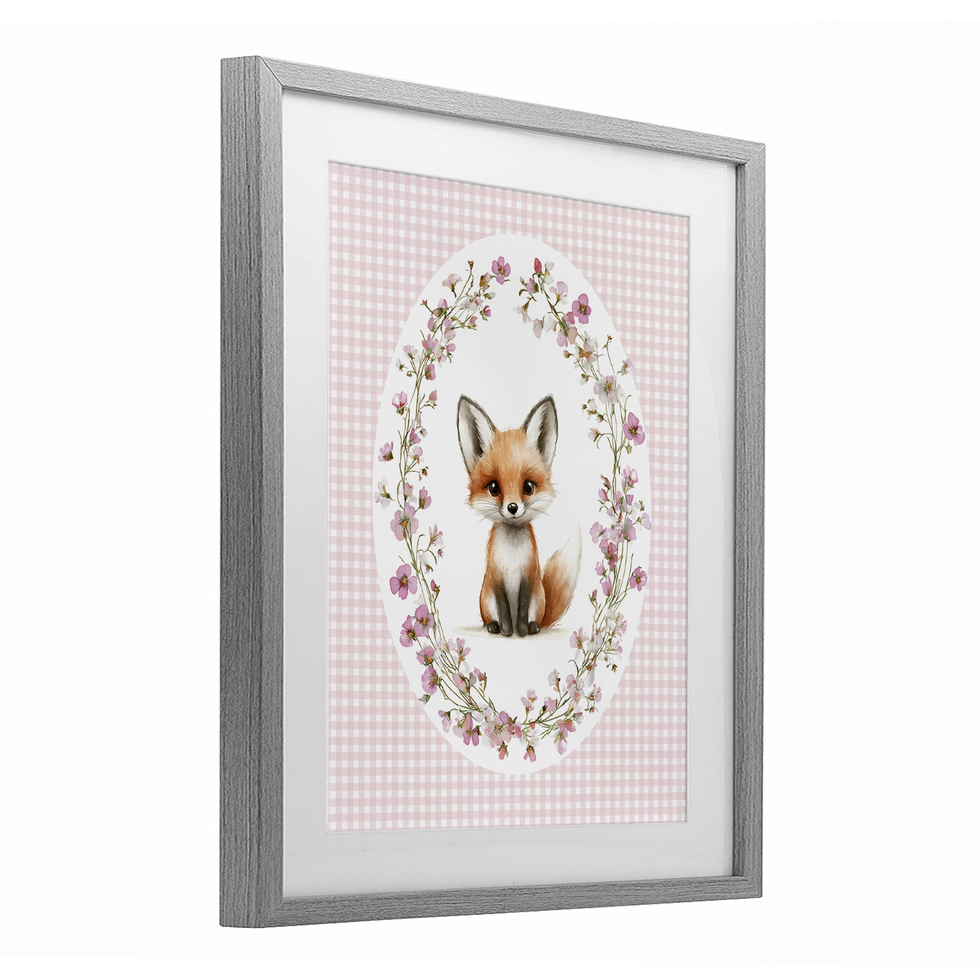 Stupell Industries Fox with Cherry Blossoms Gray Framed Print Under Glass, design by Christine Simpson Art