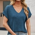 thumbnail image 4 of Women’s V Neck Ribbed Knit T-Shirt - Soft Short Sleeve Casual Top, Solid Color Basic Stretch Fit, 4 of 9
