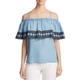 thumbnail image 4 of Bagatelle Ruffle Cold-Shoulder Pullover Blouse Shirt Tops, Blue, Medium, 4 of 5