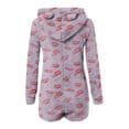 thumbnail image 4 of successthop Fleece Romper Women Lip Print Hood with Cute Ear Cozzy Zipper Long Sleeve with Pockets Shorts Loungewear, 4 of 5