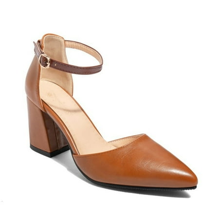 

1 Pair of Chunky Heels Sandals Vintage Sandals Pointed Toes Sandals Women Summer Sandals Light Brown Size 42 EU40.5 US9 UK6.5
