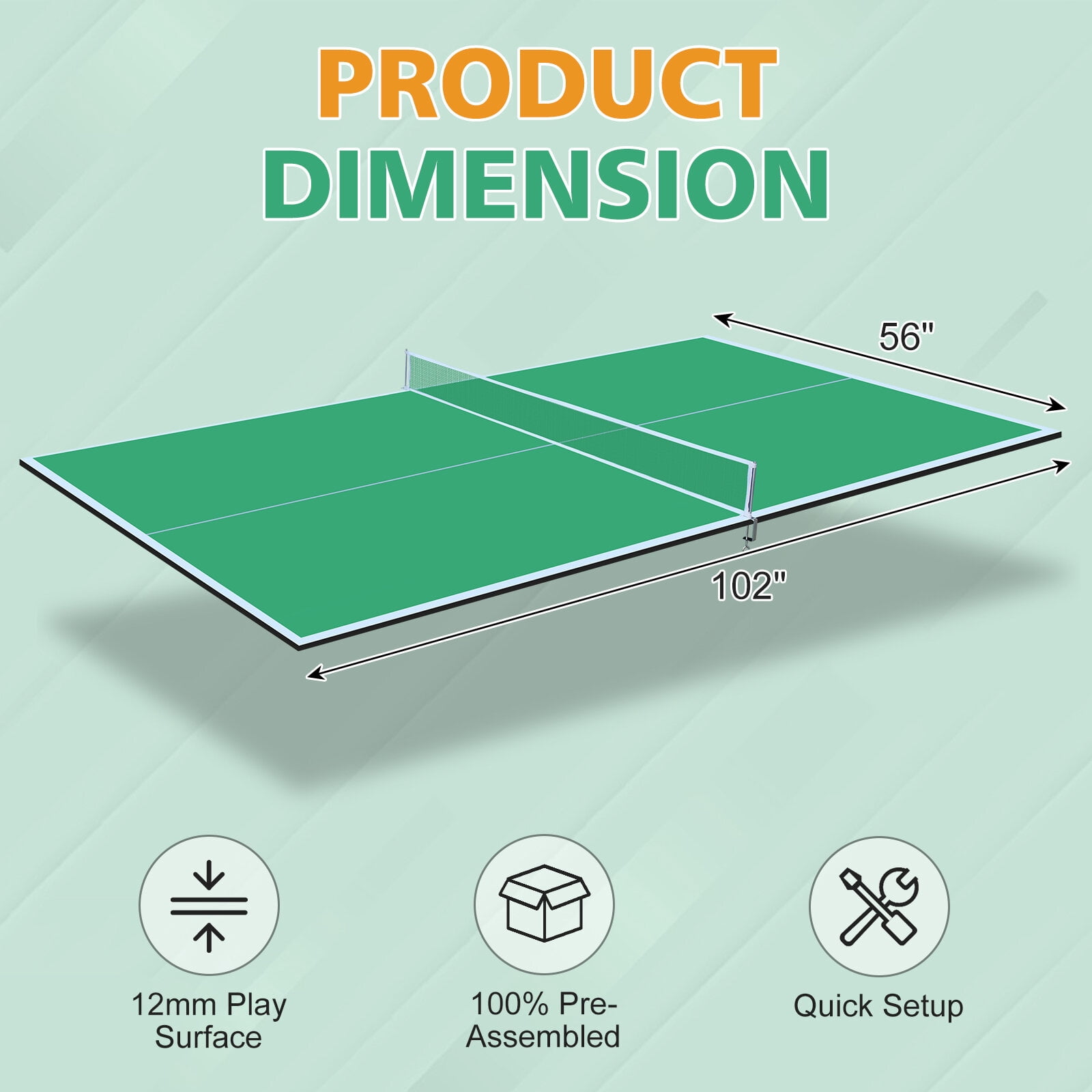Ping Pong Table, 8.5ft Green Mid-Size Ping Pong Conversion Top Foldable & Portable Table Tennis Table Top for Indoor Games, Green Table Tennis Table,Mdf Outdoor Ping Pong Table