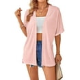 thumbnail image 2 of Frontwalk Womens Shirt Cardigan Short Sleeve Cover Up Solid Women's Loose Tops Open Front Pink XL, 2 of 6