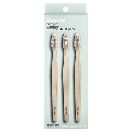 Davids Premium Bamboo Toothbrush, Soft, Adult, 3 Toothbrushes