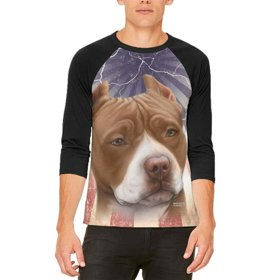 Pit Bull Terrier Live Forever Mens Raglan T Shirt White-Black SM