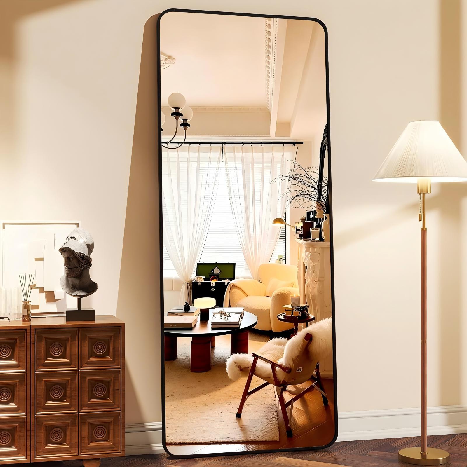 Anyrose 21"x64" Rectangular Full Length Mirror Aluminum Alloy Frame Floor Mirror，Black
