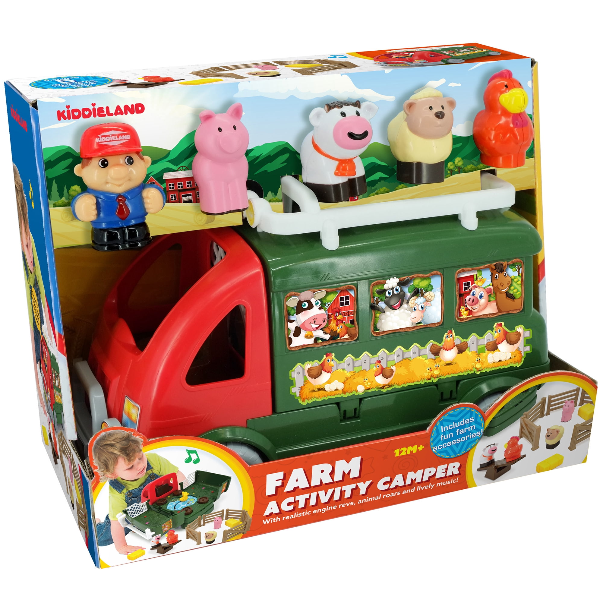 Kiddieland: Farm Activity Camper - Vehicle Opens To Reveal A Playground, Sound Effects, Animal & Farmer Figurines, Toy Accessories, Kid-Toddler 12mo+