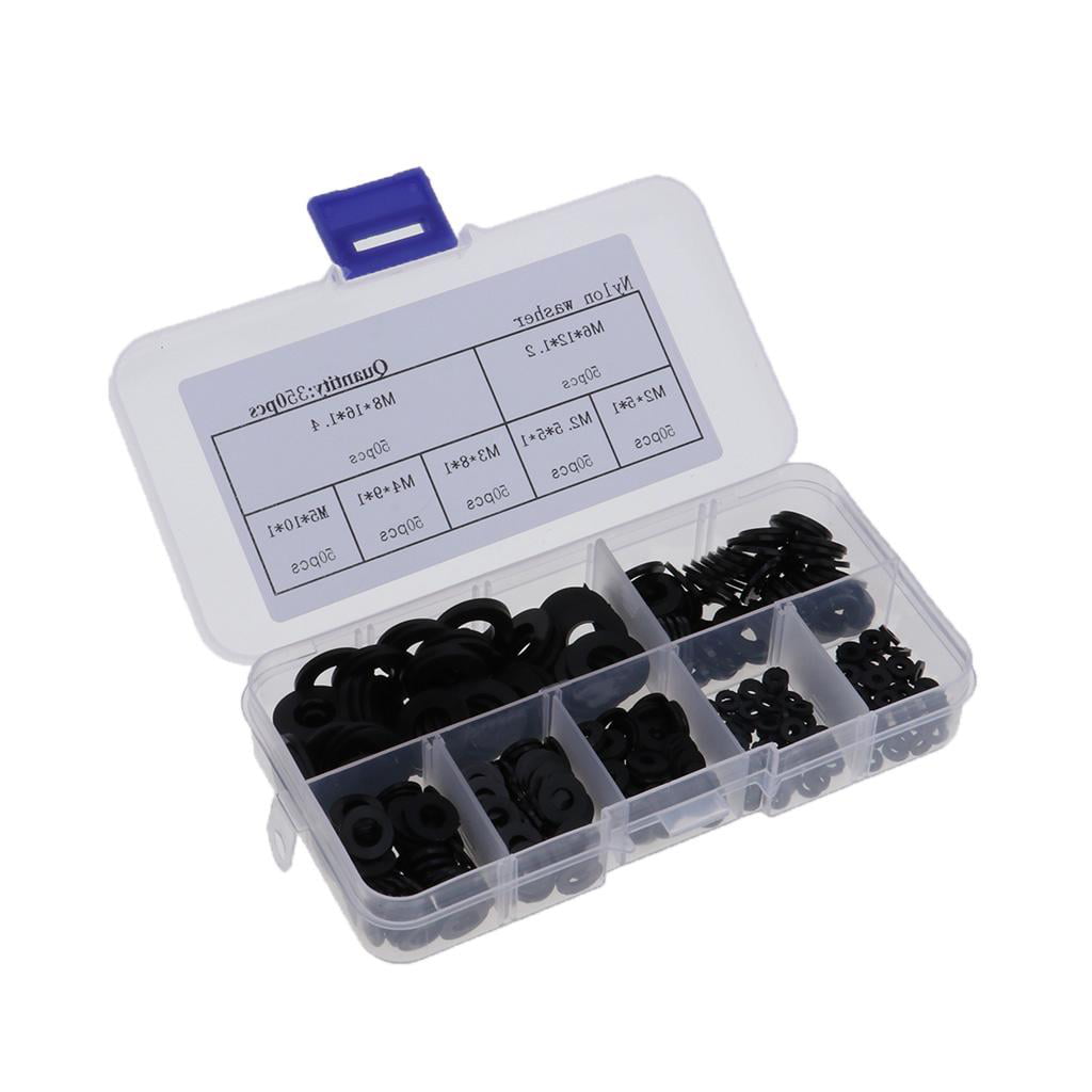 Details about   350 Pcs Washer Black M2-M8/PCB Washer Nylon Bolt Assortment Kit Plastic Set US 