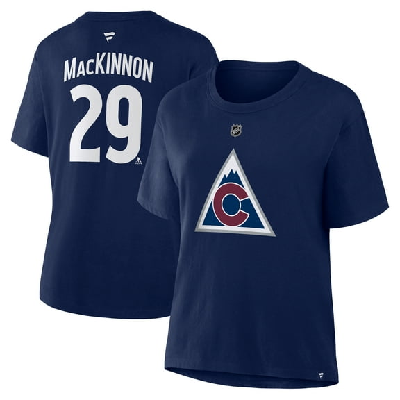 Women's Fanatics Nathan MacKinnon Navy Colorado Avalanche Authentic Stack Name & Number T-Shirt