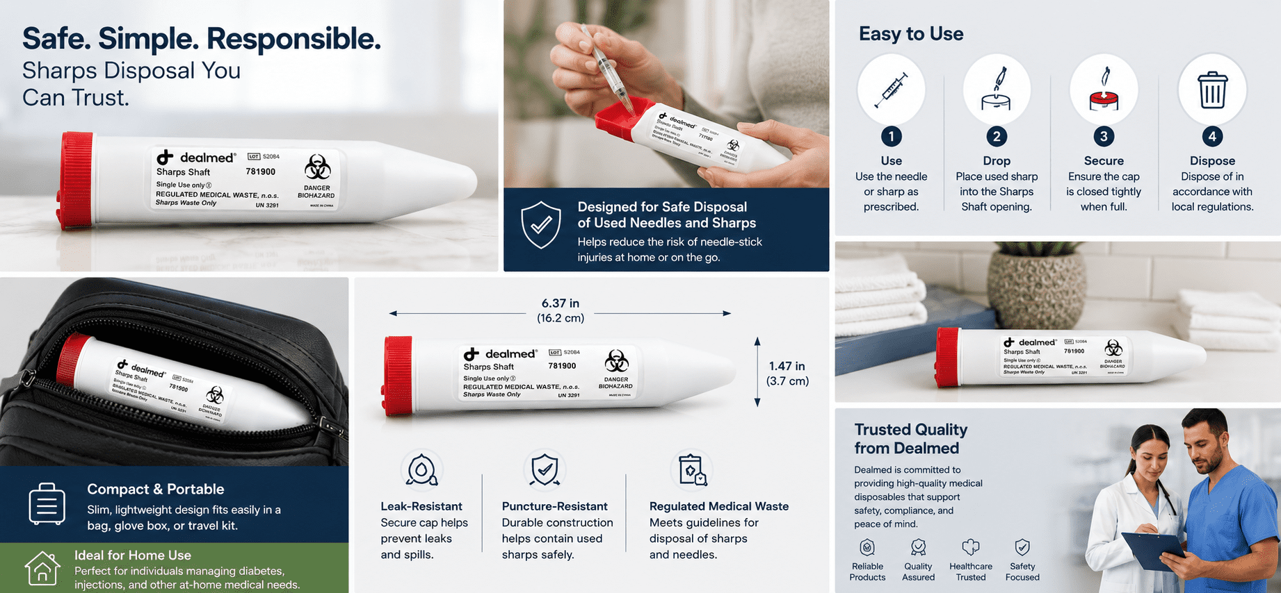 Dealmed Sharps Shaft, 50 mL Secure Snap-On Leakproof Cap (Case f 24)