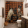 thumbnail image 2 of Orange Checkered Halloween Shower Curtain - Water Repellent Fabric Shower Curtains Washable, Funny Ghost Black Cat Skull Decorative Polyester Cloth Bathroom Curtains Modern Bath Decor 72"x84", 2 of 3