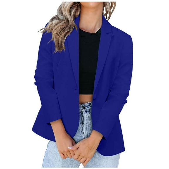 Women's Casual Blazer Jackets Suit Long Sleeve Open Front Business Office Jacket with Button Pockets