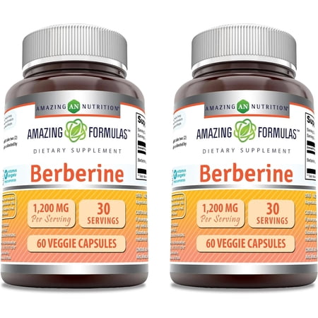 Amazing Formulas Berberine 1200 mg per Serving 120 Veggie Capsules Supplement | Non GMO | Gluten Free | Made in USA | Pack of 2
