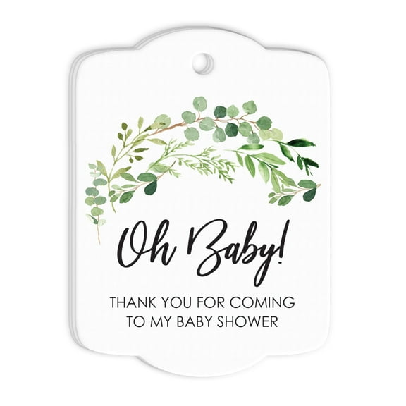 Baby Shower Favor Tags Greenery Rounded Set of 24