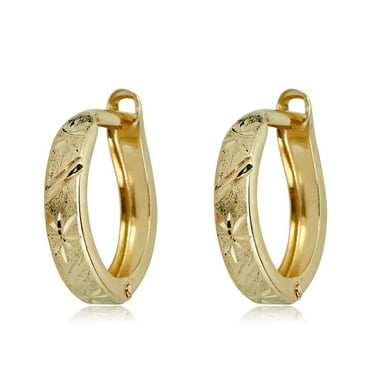 AVORA 10K Yellow Gold Diamond-Cut Petite Huggie Hoop Earrings