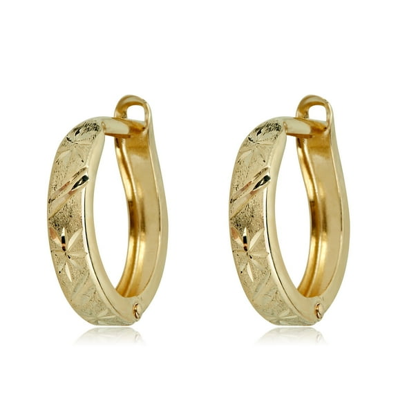 AVORA 10K Yellow Gold Diamond-Cut Petite Huggie Hoop Earrings