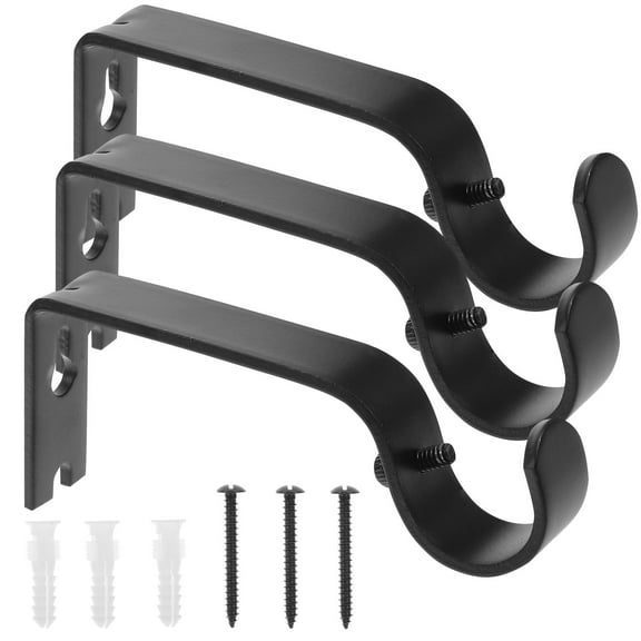 WHAMVOX Black Adjustable Curtain Rod Brackets for Wall Mount Iron Set of 3 Easy Install Sturdy Support