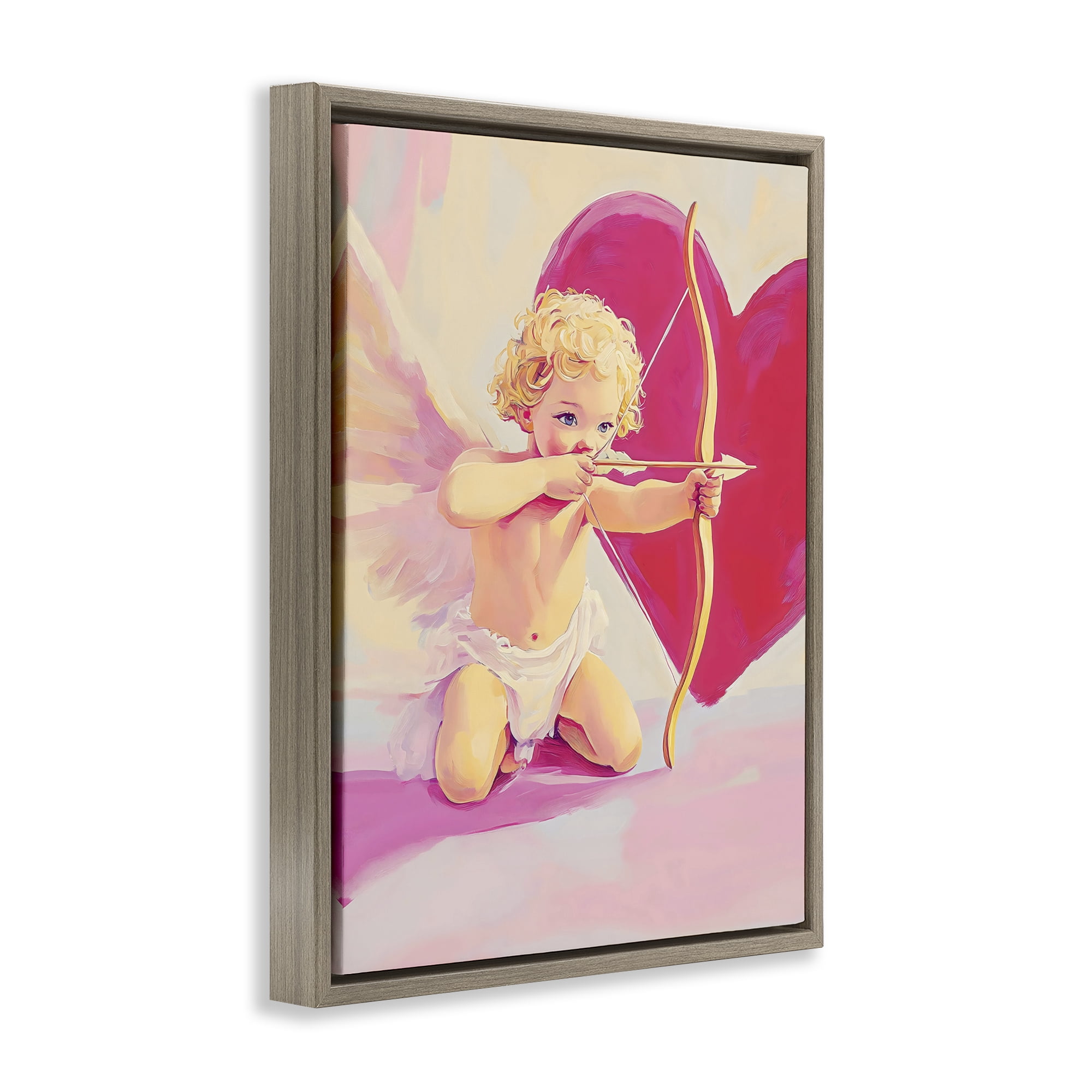 Stupell Industries Cupid Shooting Arrow with Heart Brown Framed Floater Canvas Wall Art, design by The Prints Vibe