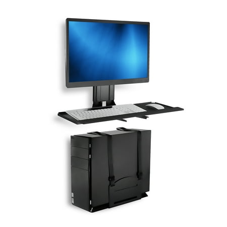 Mount-It! Standing Workstation Wall Mount with Monitor Mount, Keyboard Tray, and CPU