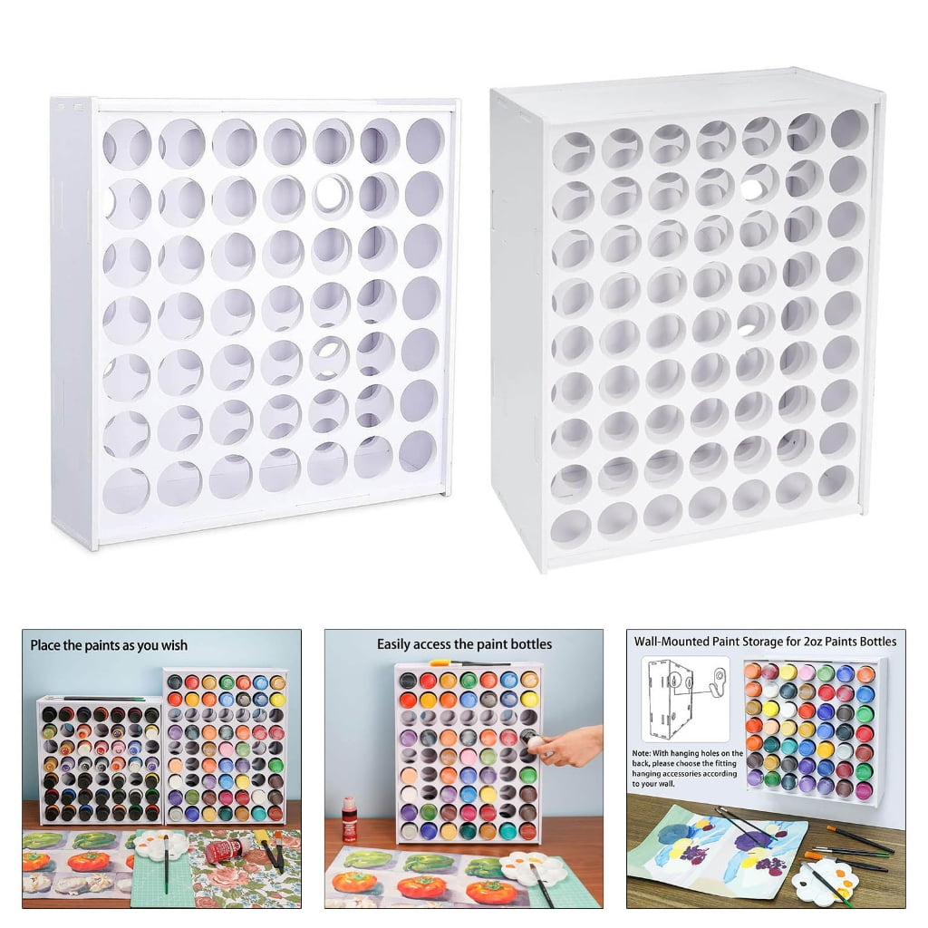 Space Efficient Paint Rack Wall Mount Paint Holder 49/63 Holes Rack for 2oz Craft Paints Efficient Storage