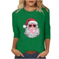 thumbnail image 1 of Puntoco Camiseta de mujer con cuello redondo, manga 3/4 y estampado navideño, jersey de cuello redondo, camiseta de manga larga con cuello redondo, 1 of 3