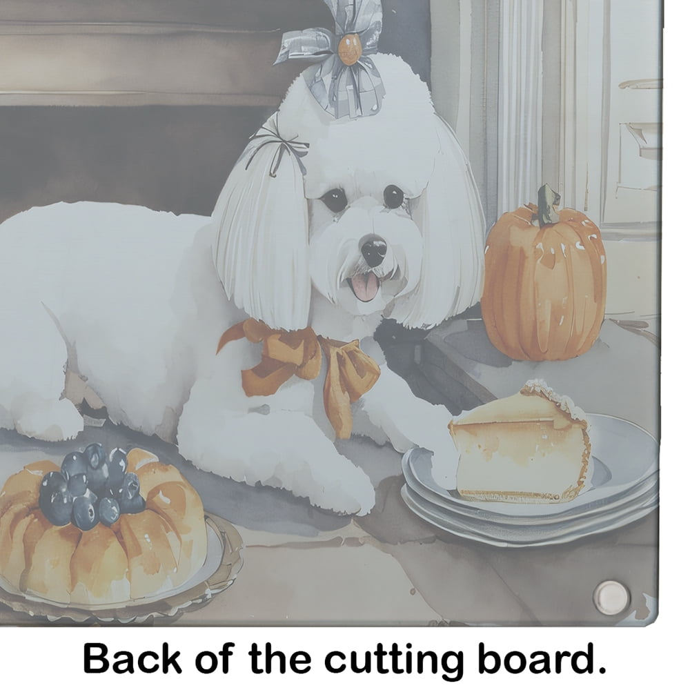 Bichon Frise Fall Kitchen Pumpkins Glass Cutting Board Large 12 in x 15 in