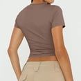 thumbnail image 5 of Dwellite Womens T-Shirts Short Sleeve Workout Tops Crop Cute Tees Compression Casual Y2K Athletic Gym Fitted Brown XL, 5 of 7