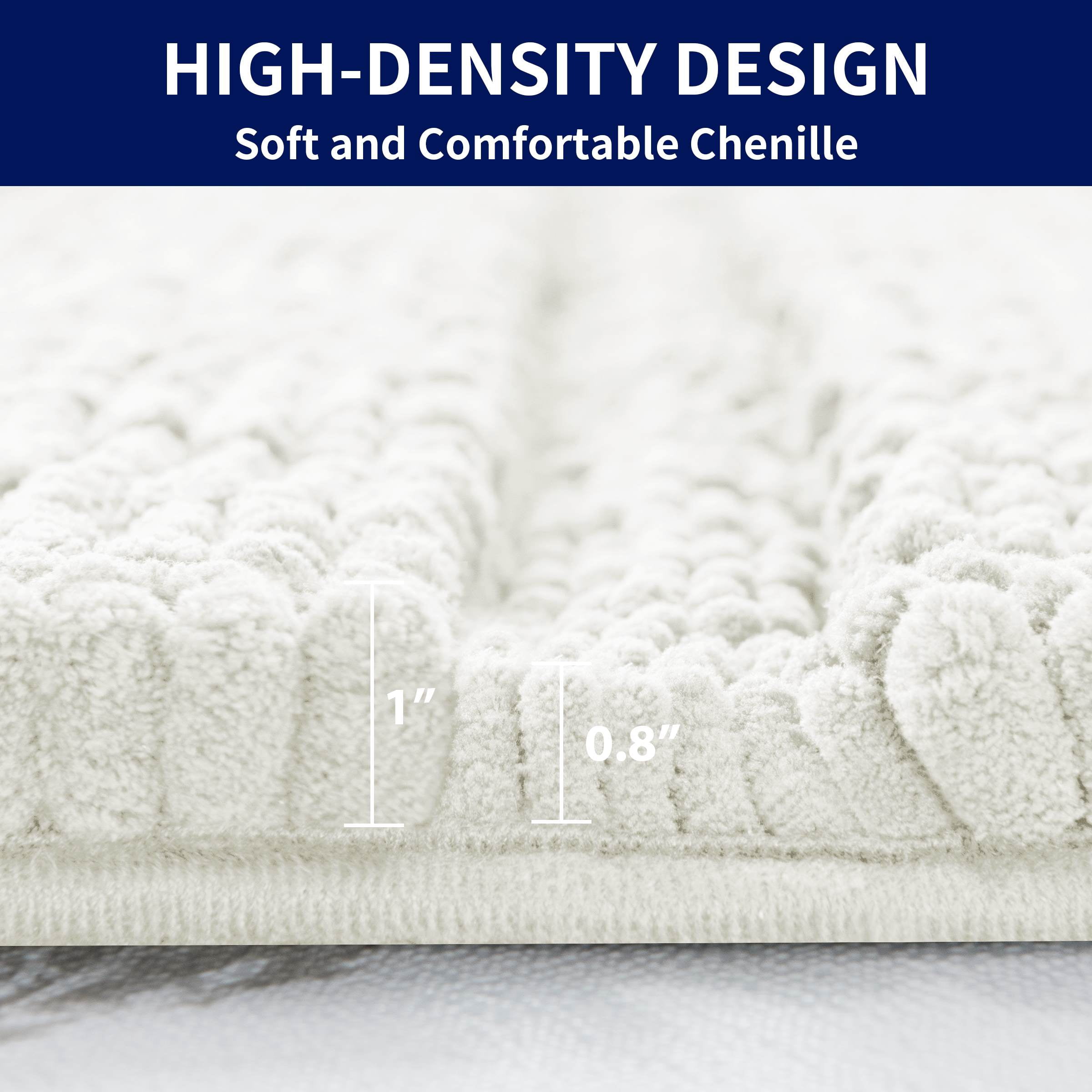 Subrtex Bathroom Rugs Non-Slip Chenille Soft Striped Plush Bath Mat (Ivory, 20"x32")