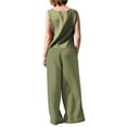 thumbnail image 5 of Qmyliery Women's Casual Pants Set Solid Color Round Neck Sleeveless Tops Button Closure Wide Leg Trousers, 5 of 9