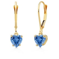 Gem Stone King 14K Yellow Gold Fancy Blue Zirconia Earrings for Women | 0.88 Cttw | Gemstone Birthstone | Heart Shape 5MM