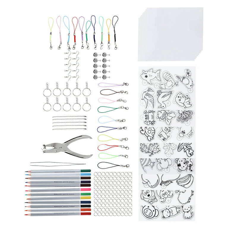 Csyidio 175 Pieces Shrink Plastic Sheet Kit Include 25 Pieces Shrink Plastic Sheets with 150 Pieces Metal Accessories for Key CH