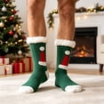 thumbnail image 2 of Lutiedan Christmas Fleece Socks for Men and Women, Fuzzy Non Slip Knit Slipper Socks, Winter Thick Warm Mid Calf Socks,Green1, 2 of 7