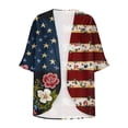 thumbnail image 5 of Women's Independence Day 3/4 Sleeve Star Floral Flag Print Cover Ups Boho Loose Fit American Flag Graphic Cardigans 4th of July Holiday Casual Kimonos, 5 of 5